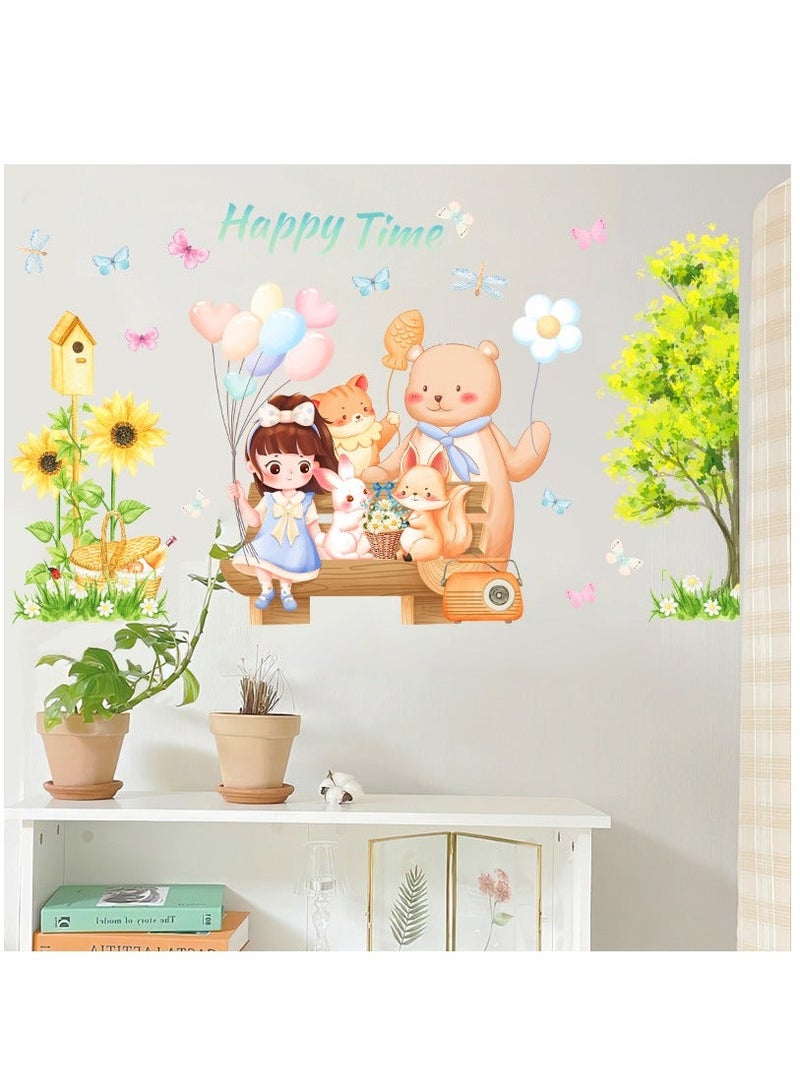 الأزرق جي دبليو ملصقات حائط بالون فتاة كرتونية مثالية لغرفة النوم وغرفة المعيشة - Image 2